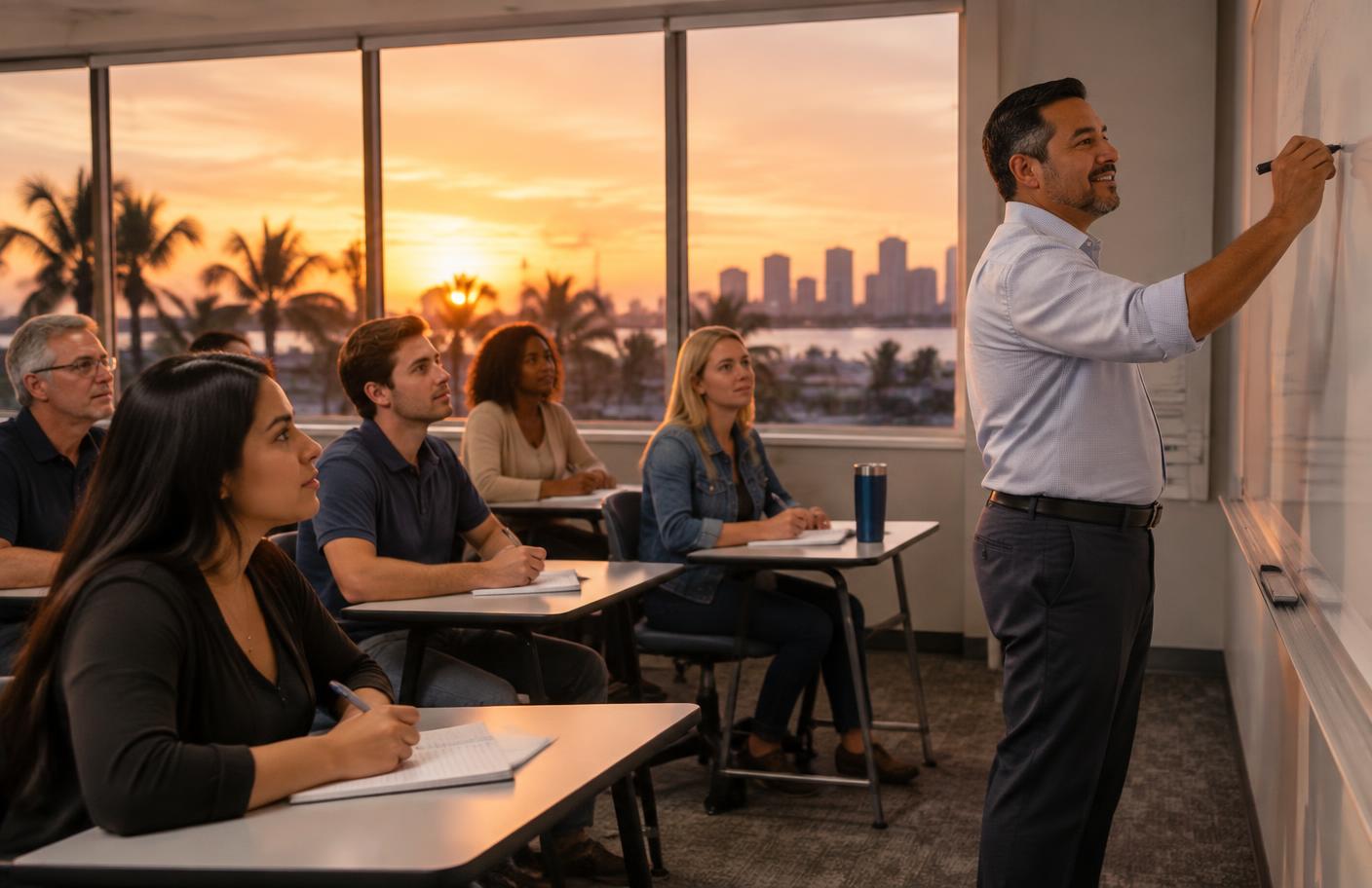 An instructor teaching an evening real estate class